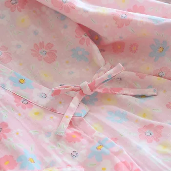 Ženske Poletne Bombaž Kimono Plašč 2021 Spomladi in Jeseni Tanke Japonski Slog Cvet Natisnjeni Sleepwear Ženske, kopalni plašč Slike 2