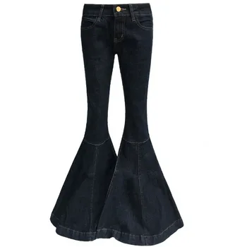 ženske visok pas, jeans, ženski Fishtail sežgati hlače širok noge hlače priložnostne traper hlače plus velikost