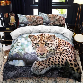 živali leopard posteljo rjuhe kritje nastavite kraljica ameriška Twin velikost tolažnik posteljnina nastavite Eno kompletna serija Dvojno Slike 2
