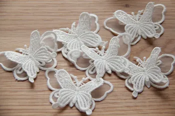 10PCS/Veliko Belo organza vezenje tkanine, čipke oblačila 3D metulj cvet obliž obleko aplicirano Slike 2