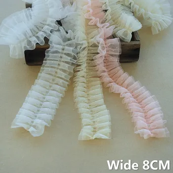 8 CM Širok Til Dvojne Plasti Polka Dot Naguban Poročno Obleko Čipke Trim 3D Vezenje Traku DIY Šivanje Oblačil Guipure Dobave