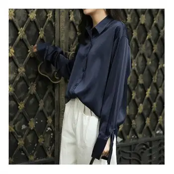 Bluzo Ženske 2020 Jeseni Svile Svoboden Saten Draping Long Sleeve Majica Blusas Ropa De Mujer Slike 2