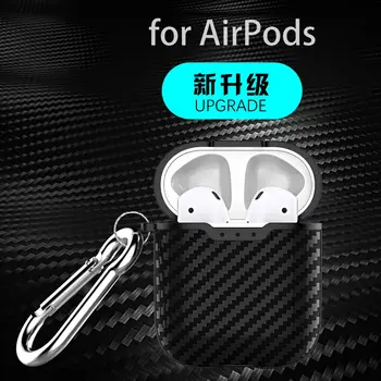 Luksuzni Ogljikovih Vlaken Brezžične Bluetooth Slušalke primeru Za Apple AirPods Slušalke silikonski ovitek za Zaščito polje Keychain Sponke capa