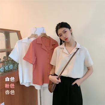 Moda Za Ženske, Šifon Bluzo Poletje Majica Kratek Rokav Bluze Beli Vrhovi V Vratu Korejski Slog Obleke Urad Dame #J35 Slike 2