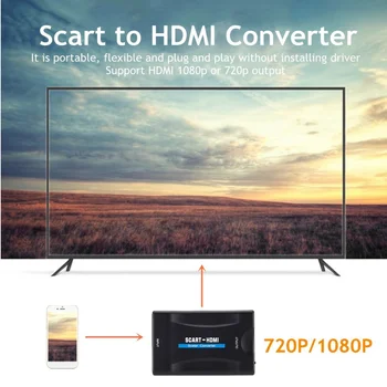 PzzPss 1080P SCART Za HDMI-Združljive Video posnetke, Audio Upscale Pretvornik Adapter Za TV-sprejemnikom HD DVD Nebo Polje STB Plug and Play DC Kabli Slike 2