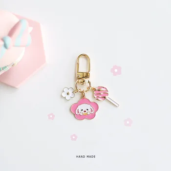Risanka Kuža Keychain Anime Lollipop Avto Dodatki Keychain za Ženske Keyrings Nekaj Darilo Airpods Obesek za Telefon Čar