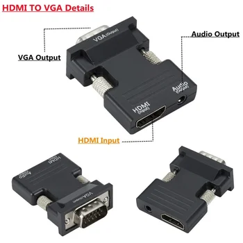 VGA HDMI je združljiv Prilagodilnik Pretvornika 1080P VGA Adapter Za Prenosni RAČUNALNIK za HDTV, Projektor, Video Audio HDMI-združljiv z VGA Slike 2